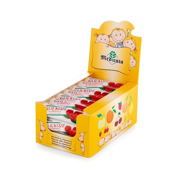 Gliukozė su vitaminu C, aviečių skonio, N21 