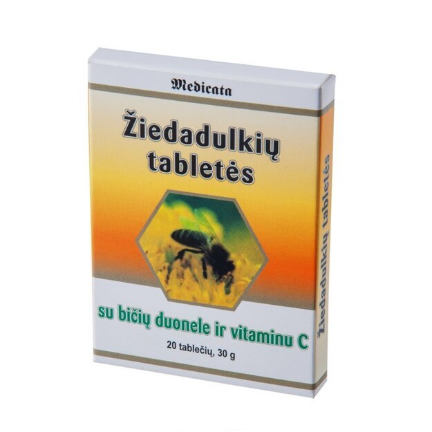 Žiedadulkių tabletės su BIČIŲ DUONELE ir vitaminu C, N20 