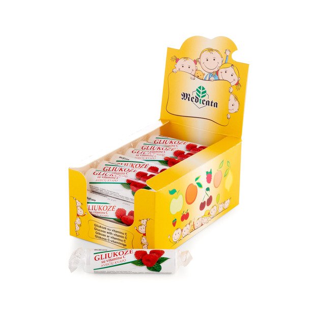Gliukozė su vitaminu C, aviečių skonio, N21 